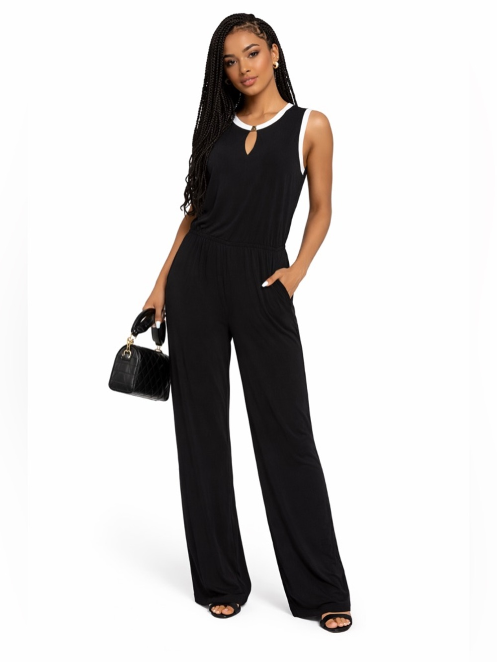Lauren Ralph Lauren Black Sleeveless Jumpsuit Wide Leg Large Petite wide leg